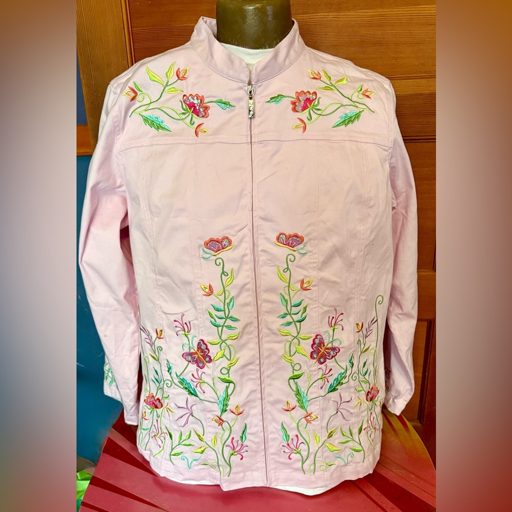 Floral Embroidered Pink Jacket